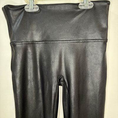 SPANX Black Faux Leather Shiny LEGGINGS Pants Size Medium M Women's